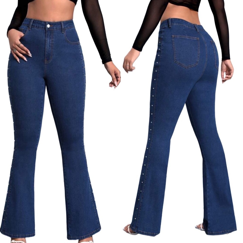 Women's Studded Detail Flare Leg Jeans